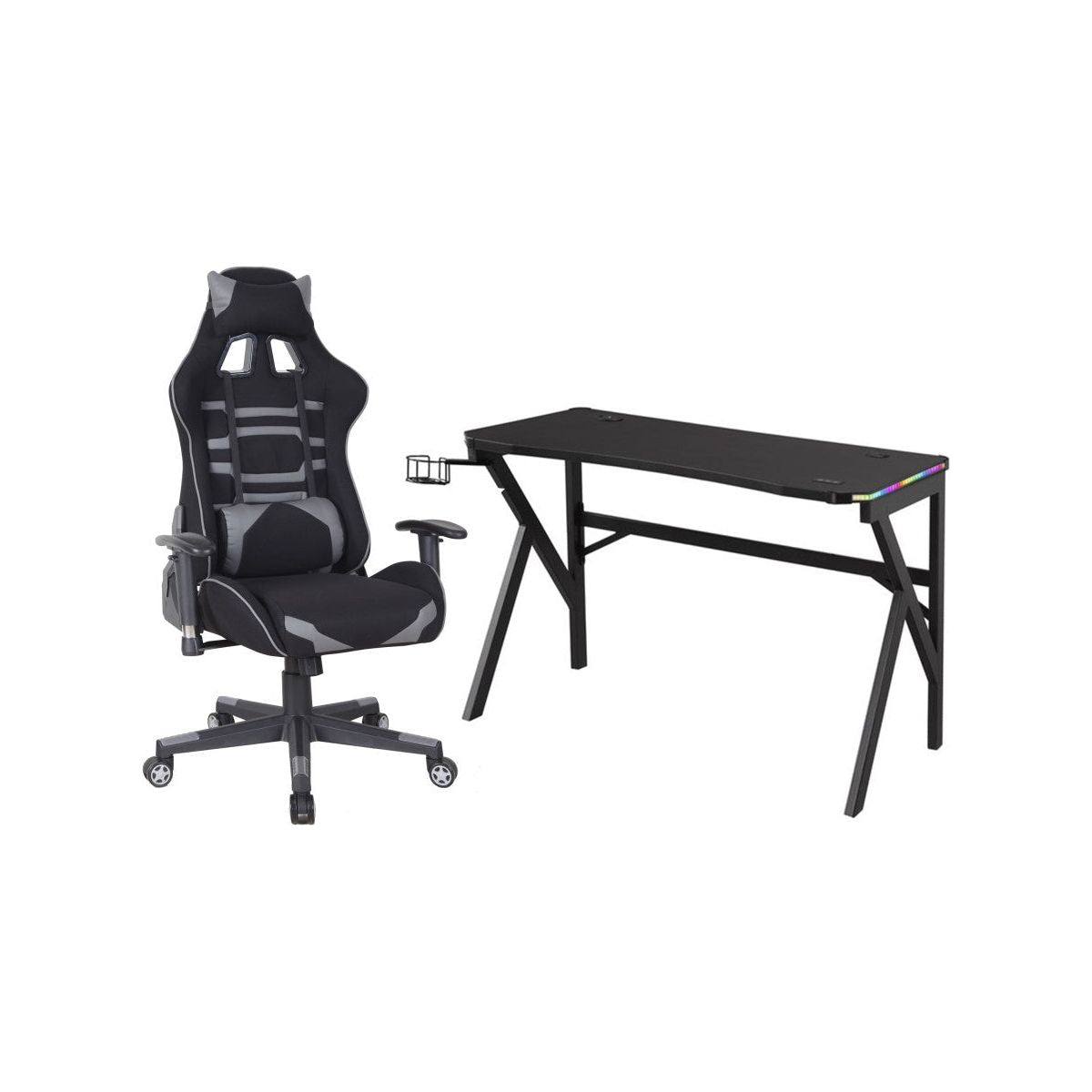 Brennan Gaming Desk & Chair Set, Grey