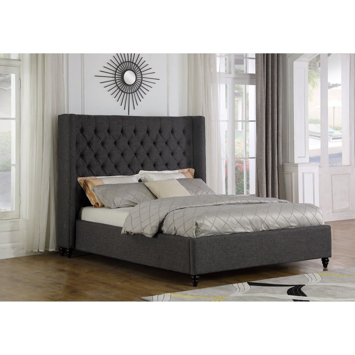 Bella Platform Bed, Grey - Queen