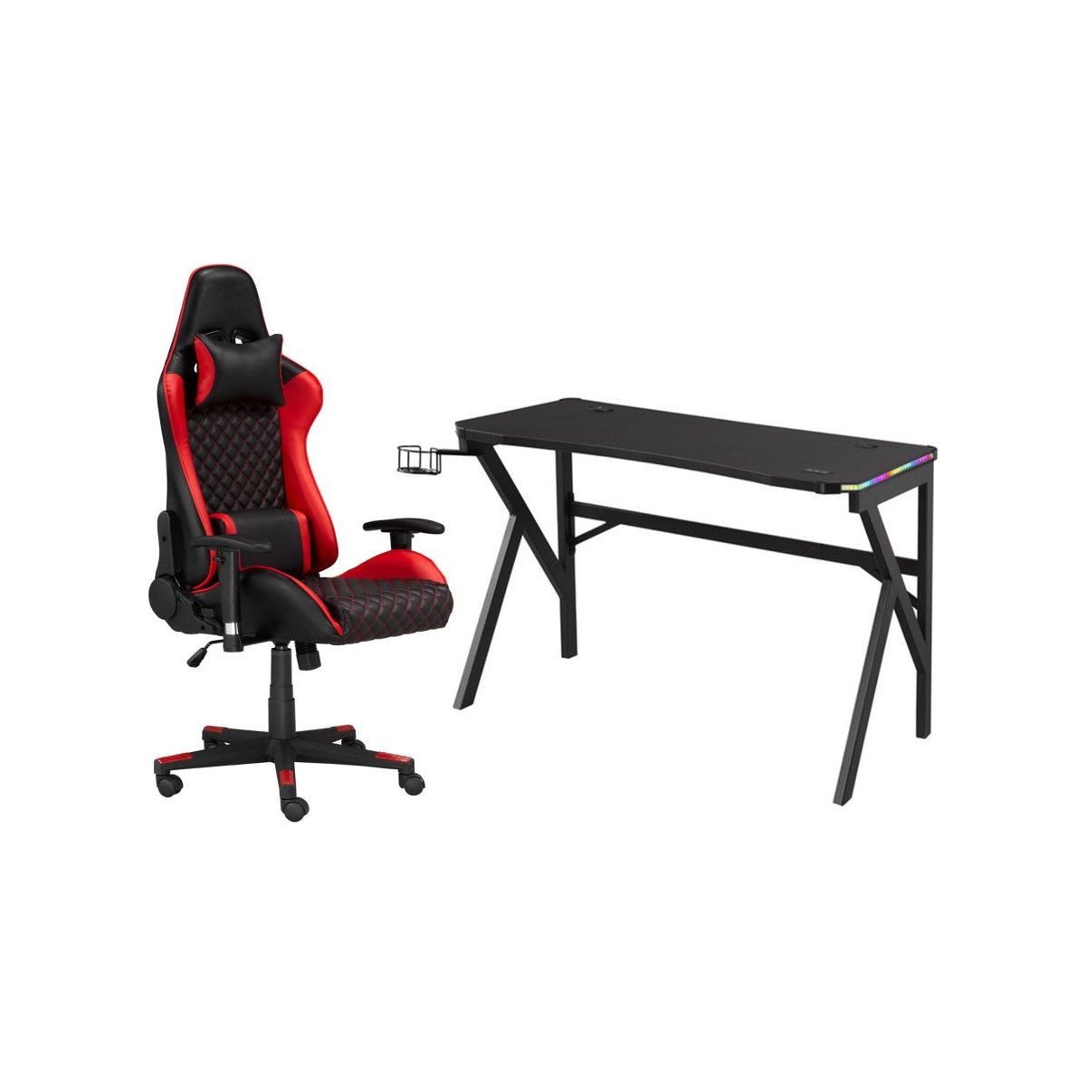 Matias Gaming Desk & Chair Set, Red/Black