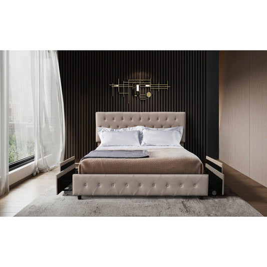 Amias Platform Storage Bed, Beige