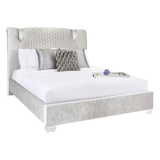 Laurel Platform King Bed - Grey Velvet