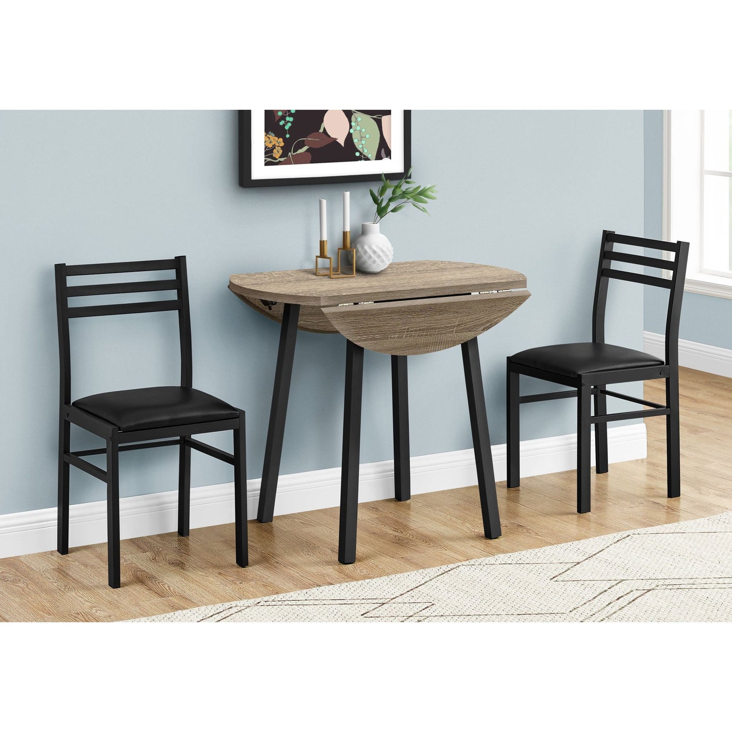 Dining Set - 3Pcs Set / Dark Taupe Top / Black Metal