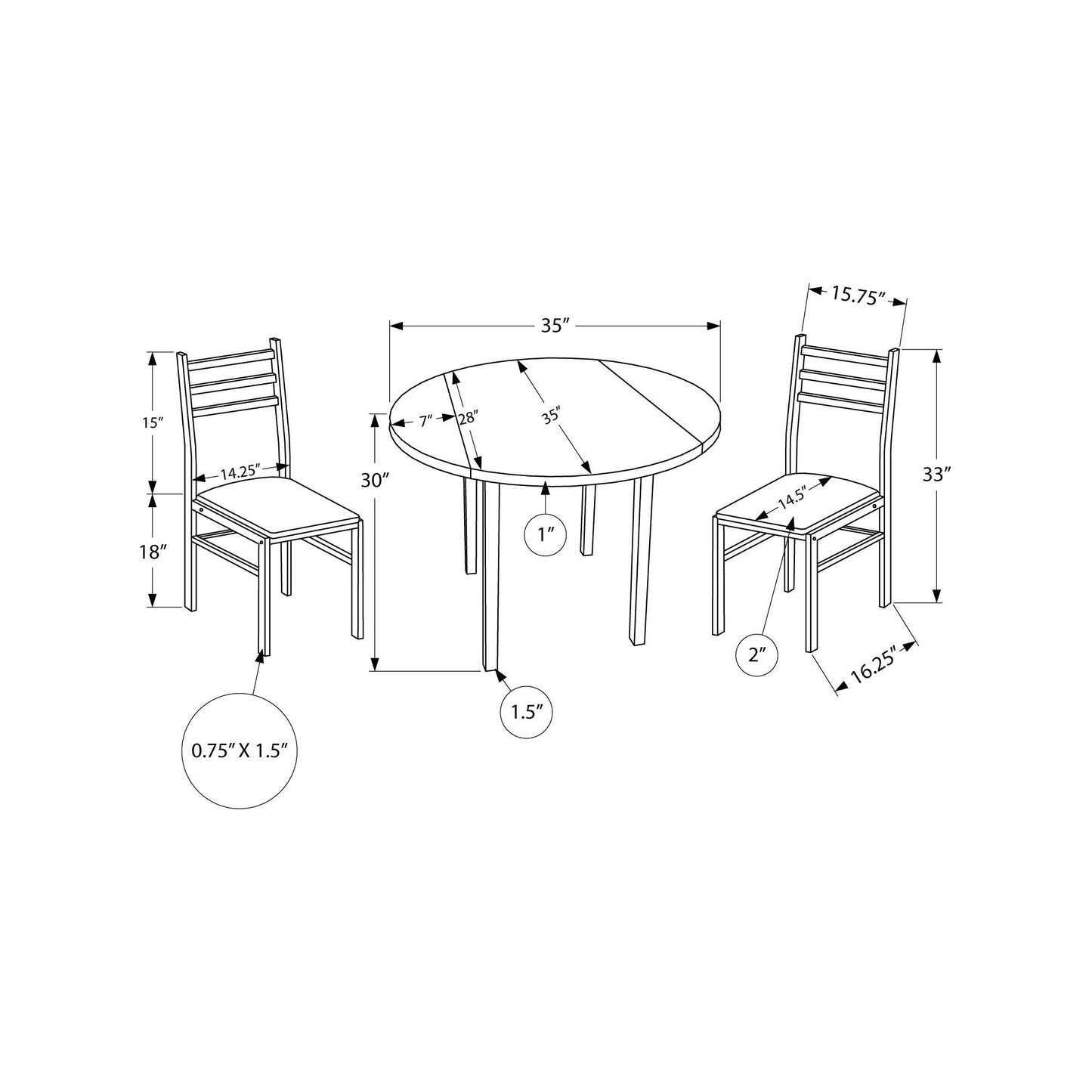 Dining Set - 3Pcs Set / Dark Taupe Top / Black Metal