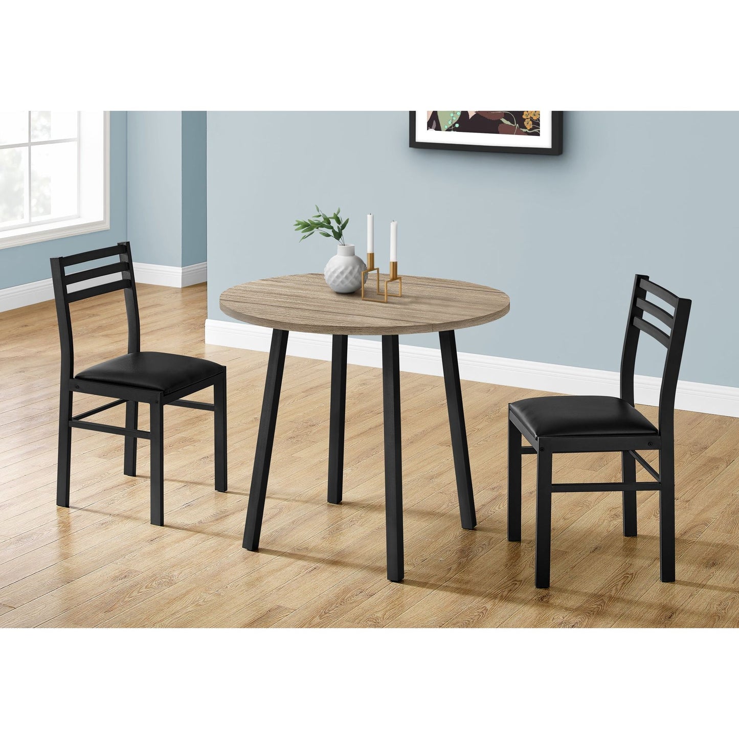 Dining Set - 3Pcs Set / Dark Taupe Top / Black Metal