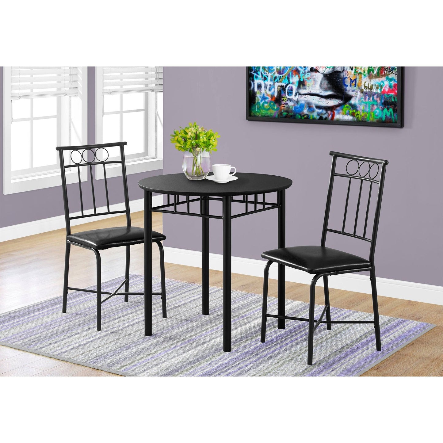 Candace & Basil Dining Set - 3pc Set / Black Metal And Top