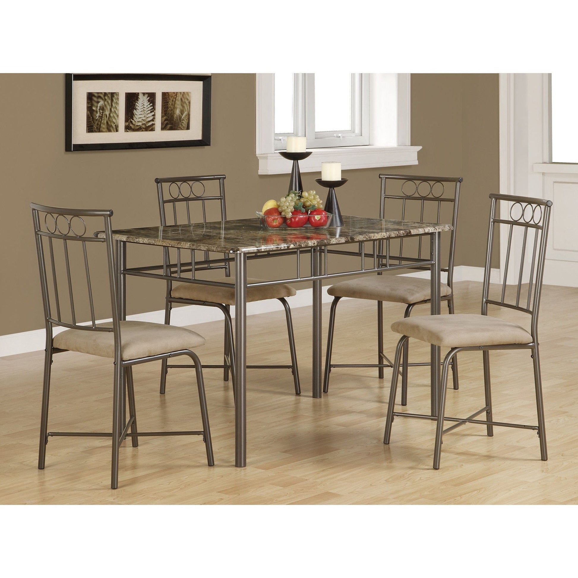 Candace & Basil Dining Set - 5PC Set / Cappuccino Marble / Bronze Metal