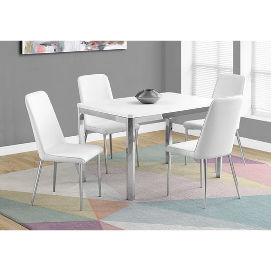 Dining Table - 32"X 48" / White / Chrome Metal