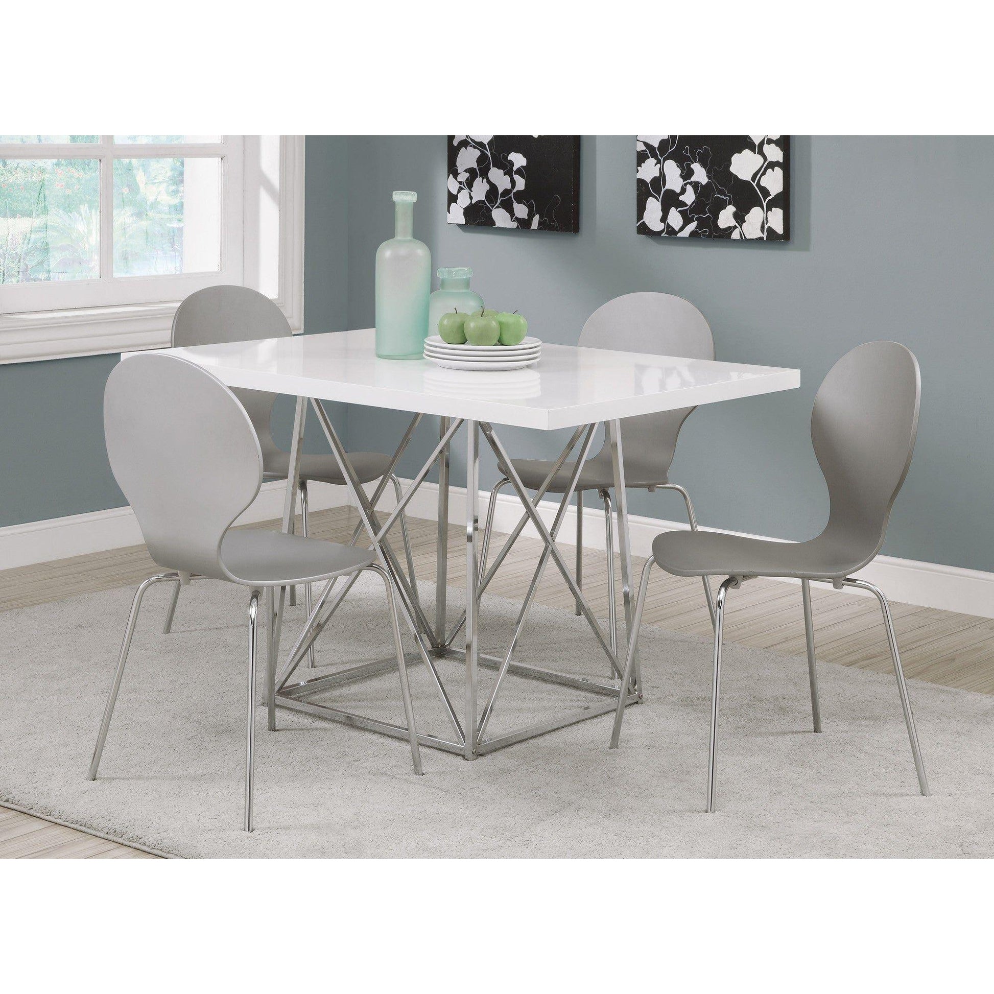 Candace & Basil Dining Table - 36"X 48" / White Glossy / Chrome Metal