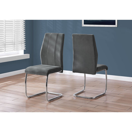 Dining Chair - 2Pcs / 39"H / Dark Grey Velvet / Chrome