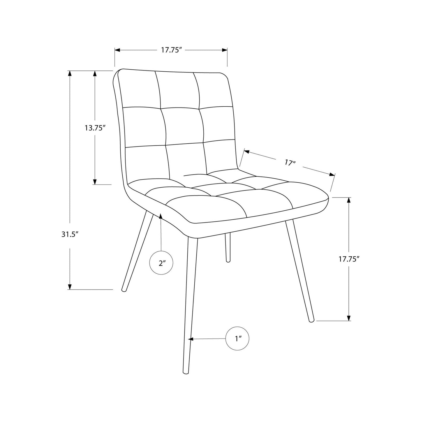 Dining Chair - 2PC Set / 32"H / Grey Leather-Look / Chrome