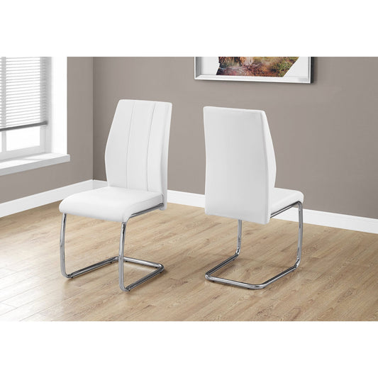 Candace & Basil Dining Chair - 2PC Set / 39"H / White Leather-Look / Chrome