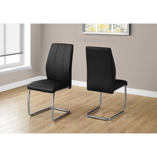 Candace & Basil Dining Chair - 2PC Set / 39"H / Black Leather-Look / Chrome