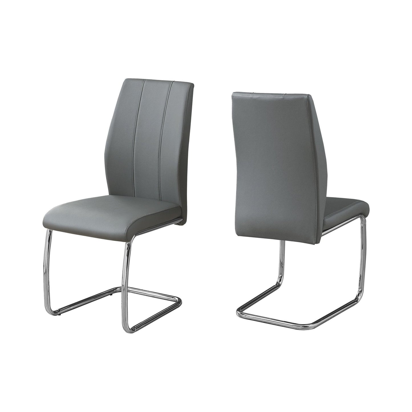 Dining Chair - 2Pcs / 39"H / Grey Leather-Look / Chrome