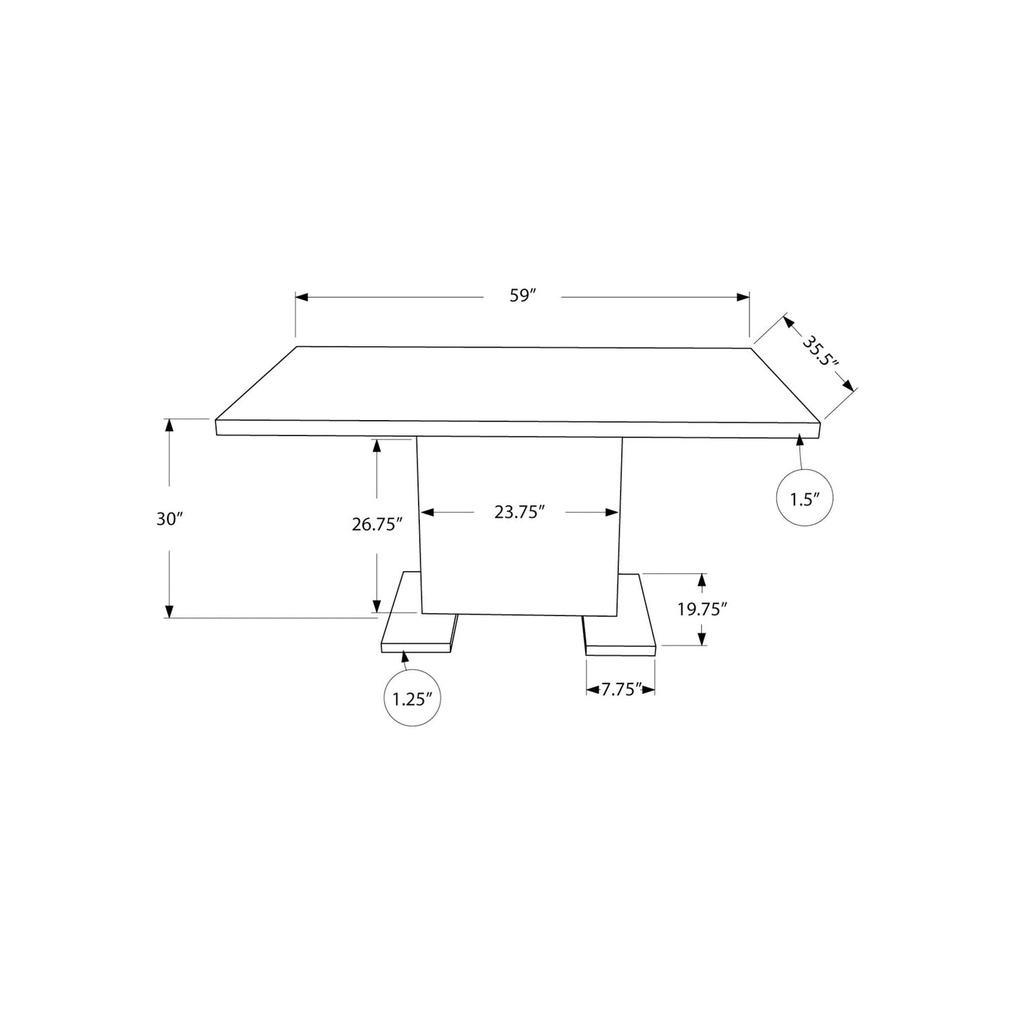 Dining Table - 35"X 60" / High Glossy White