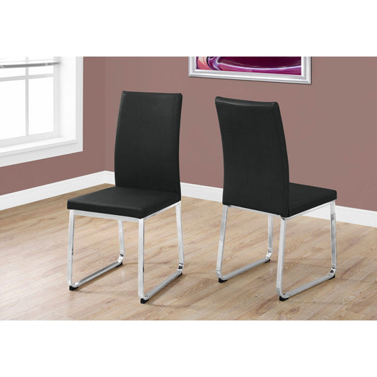 Dining Chair - 2Pcs / 38"H / Black Leather-Look / Chrome