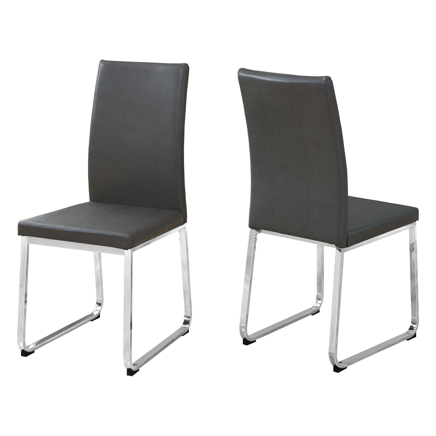 Dining Chair - 2Pcs / 38"H / Grey Leather-Look / Chrome