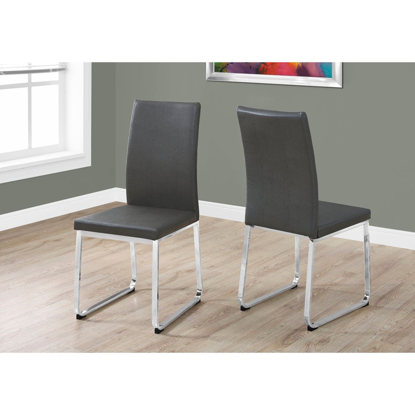 Dining Chair - 2Pcs / 38"H / Grey Leather-Look / Chrome