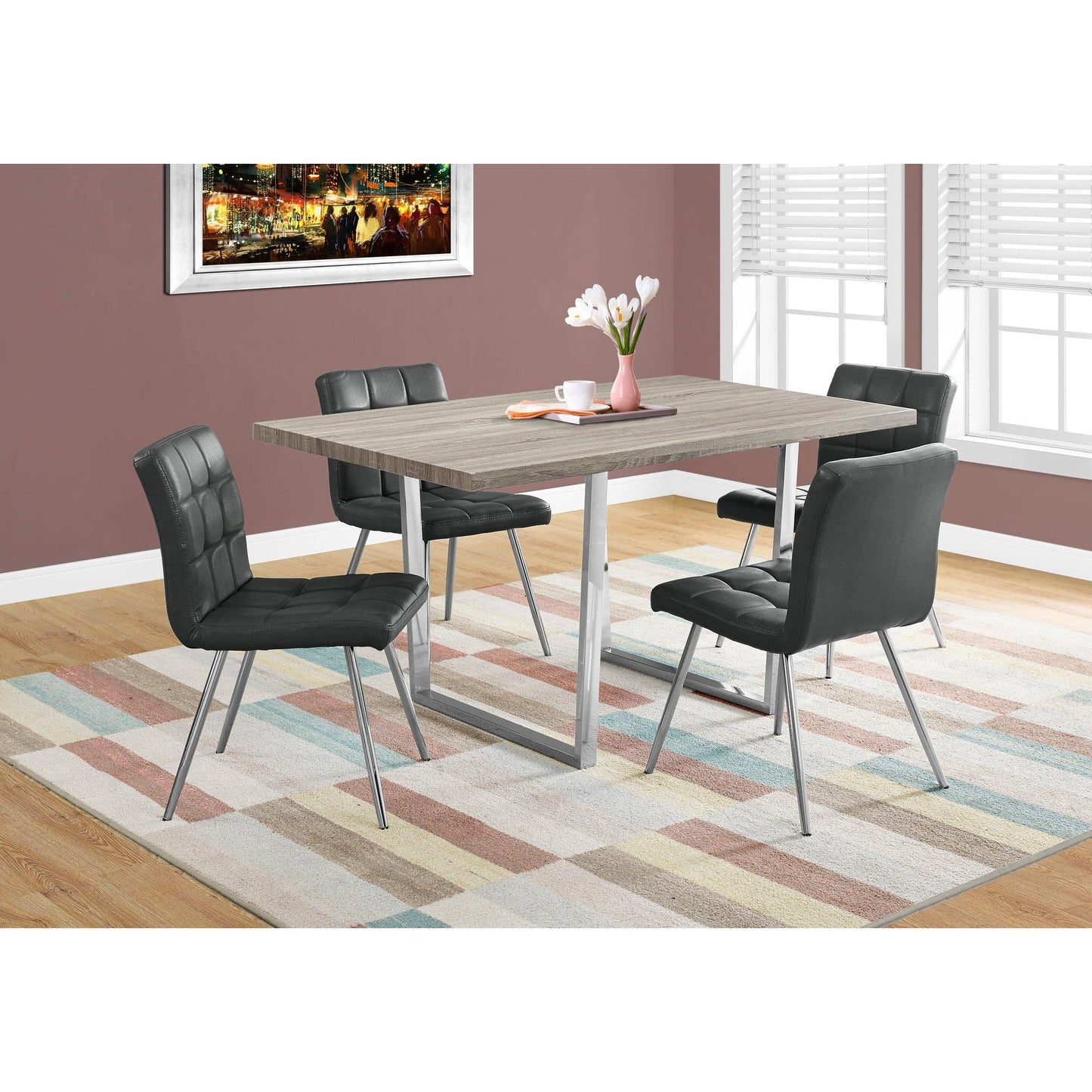 Dining Table - 36"X 60" / Dark Taupe / Chrome Metal