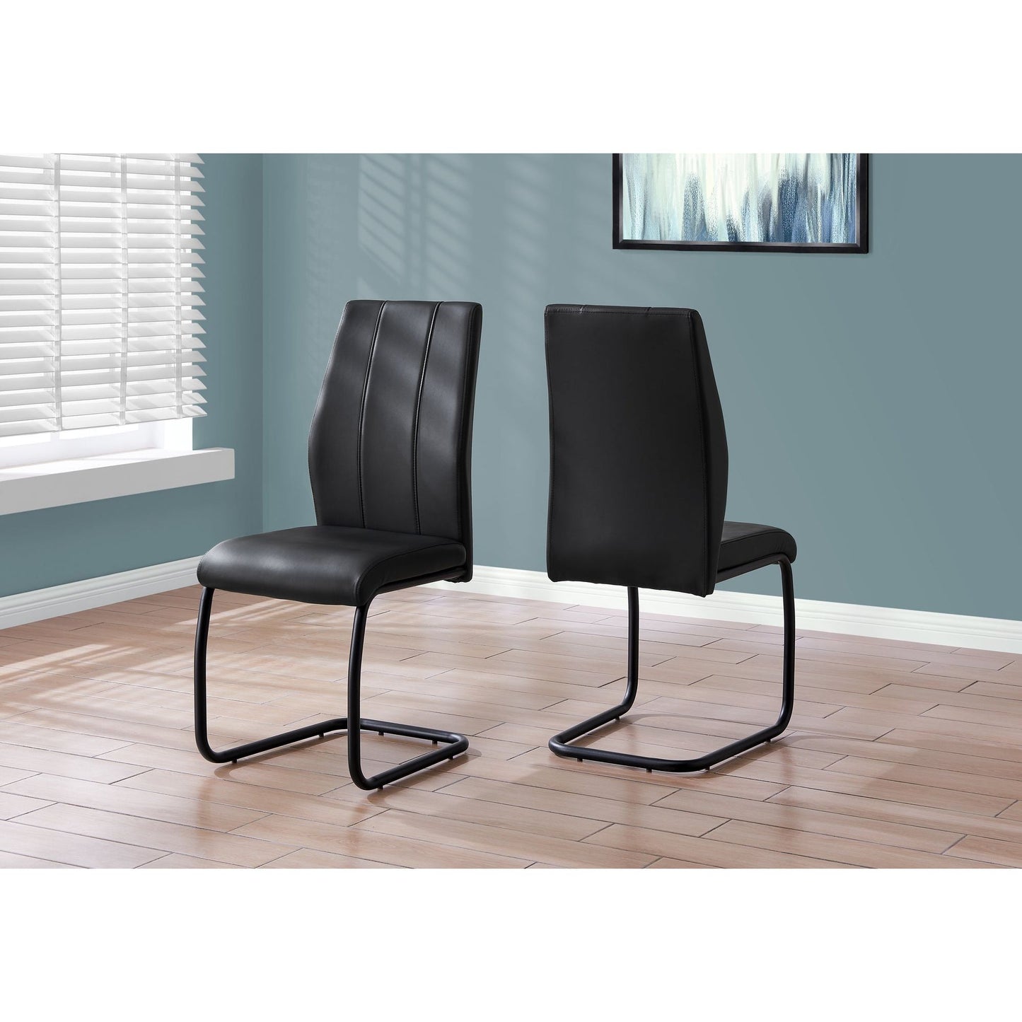 Dining Chair - 2Pcs / 39"H / Black Leather-Look / Metal