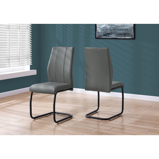 Dining Chair - 2Pcs / 39"H / Grey Leather-Look / Metal