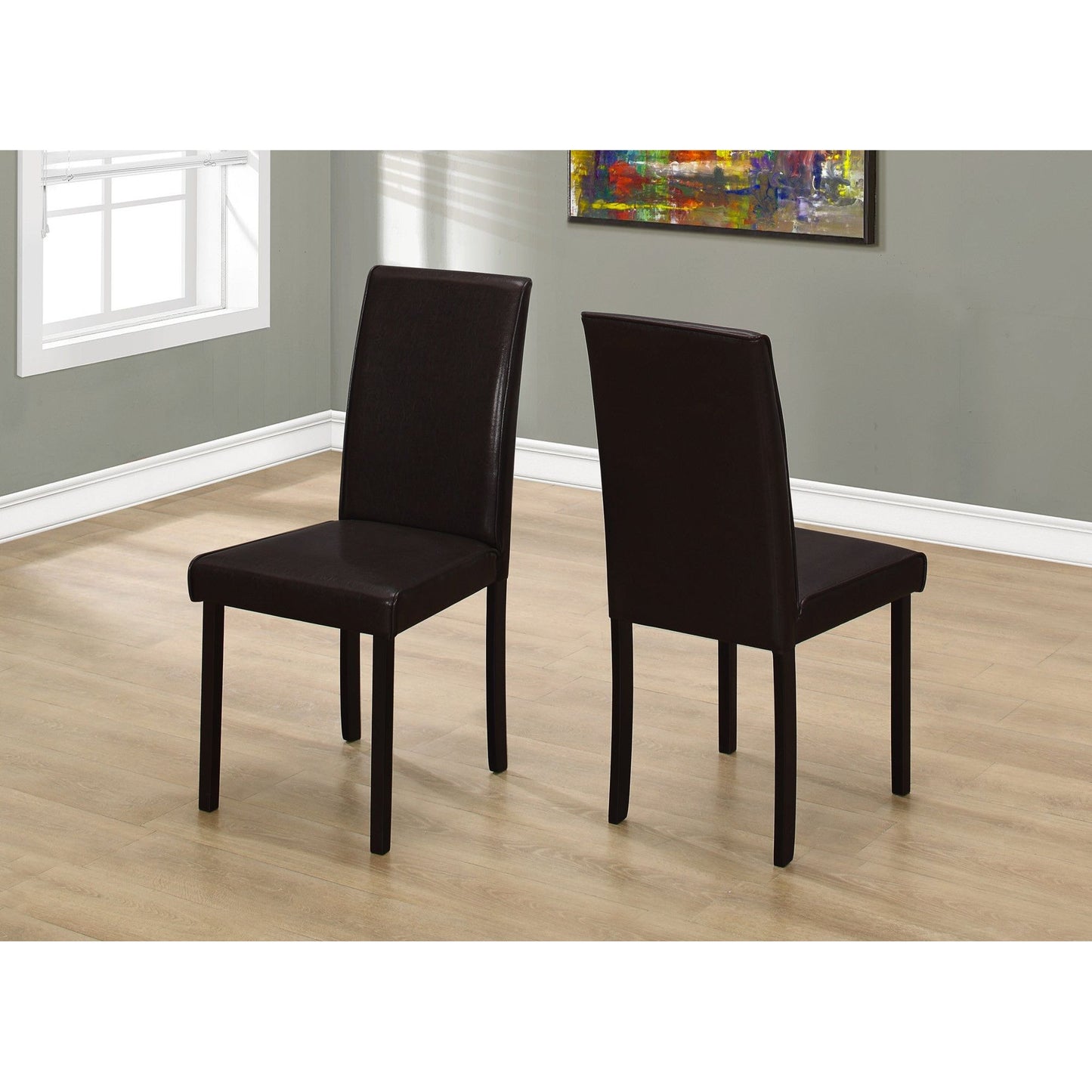 Candace & Basil Dining Chair - 2PC Set / 36"H Dark Brown Leather-Look