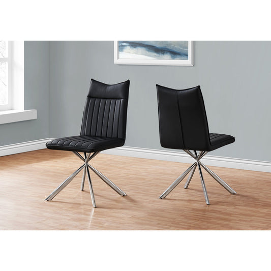 Dining Chair - 2Pcs / 36"H / Black Leather-Look / Chrome