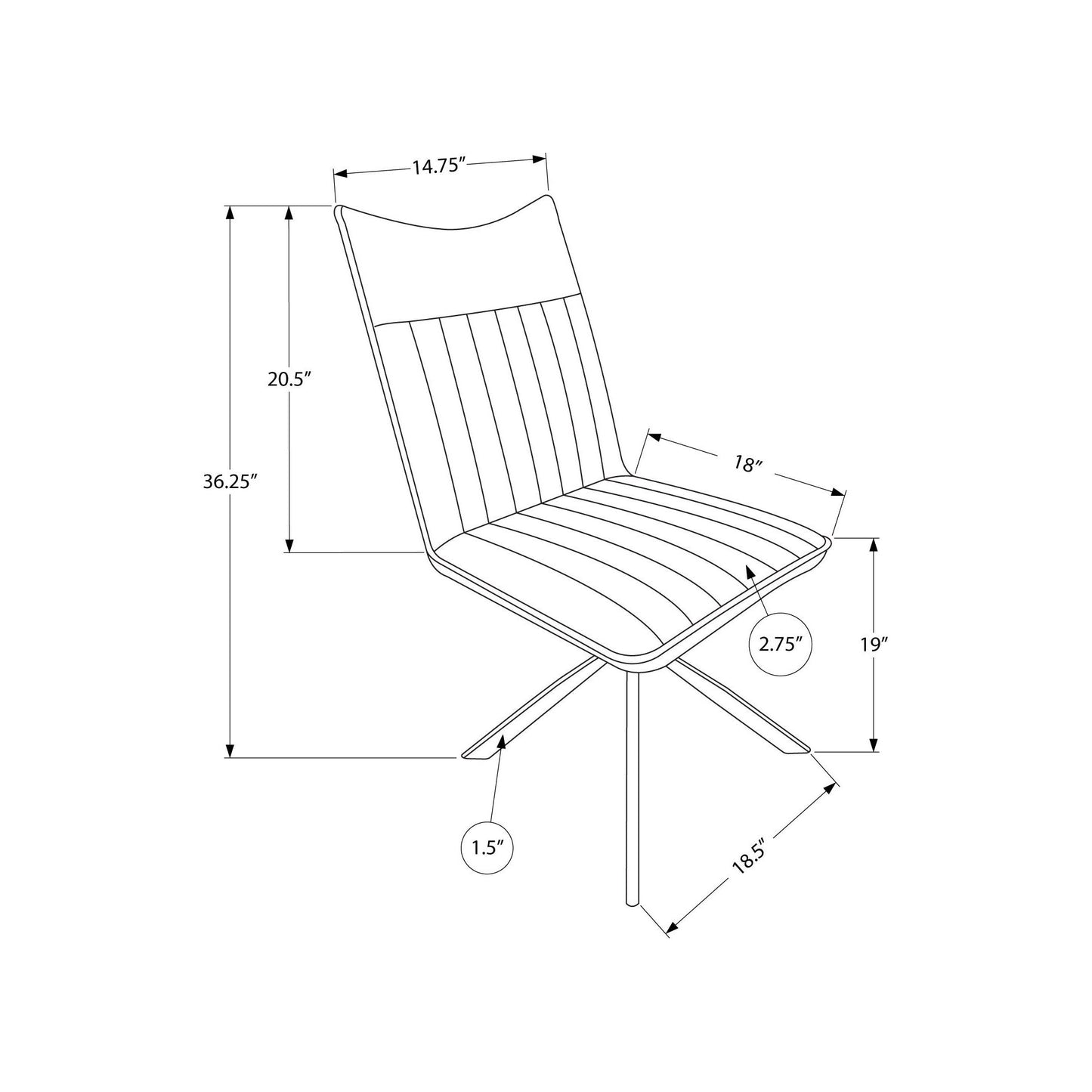 Dining Chair - 2Pcs / 36"H / Black Leather-Look / Chrome