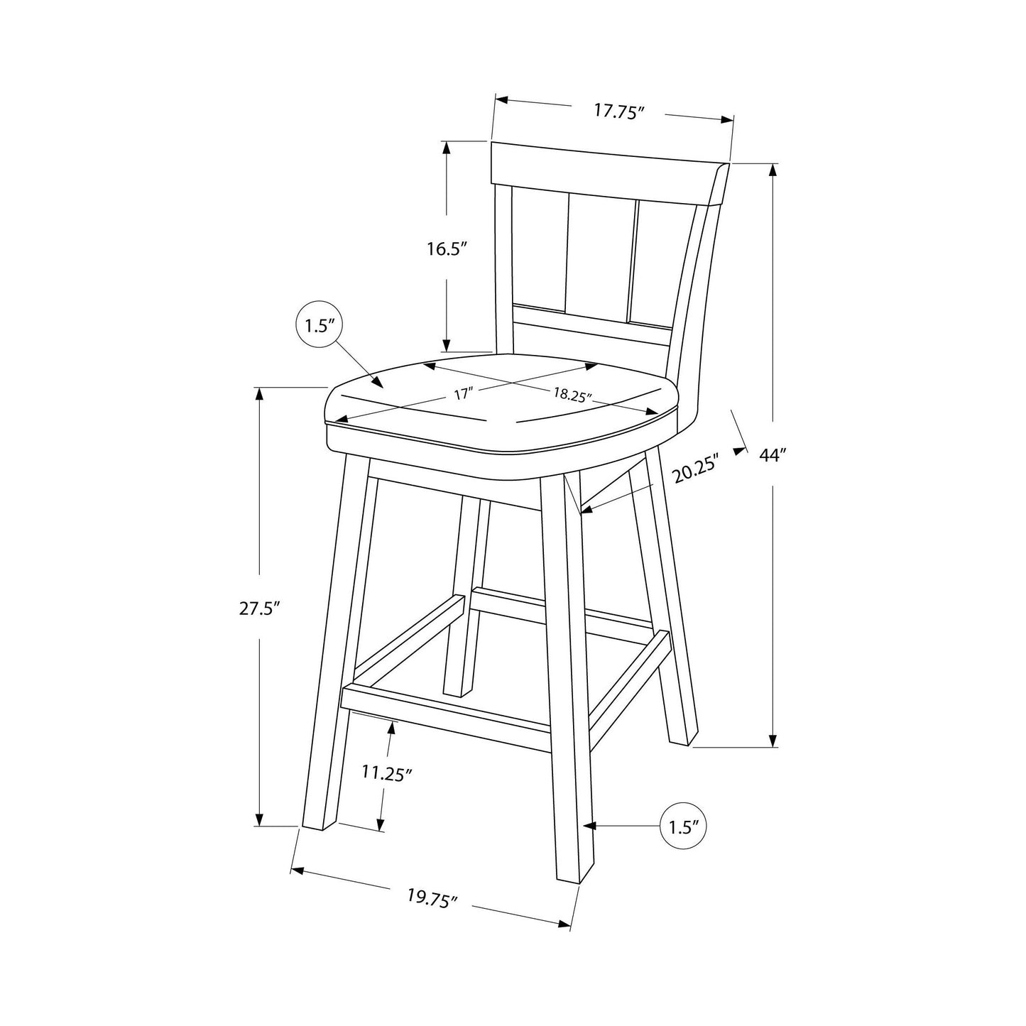 Barstool - 2PC / 44"H / White / Swivel Bar Height