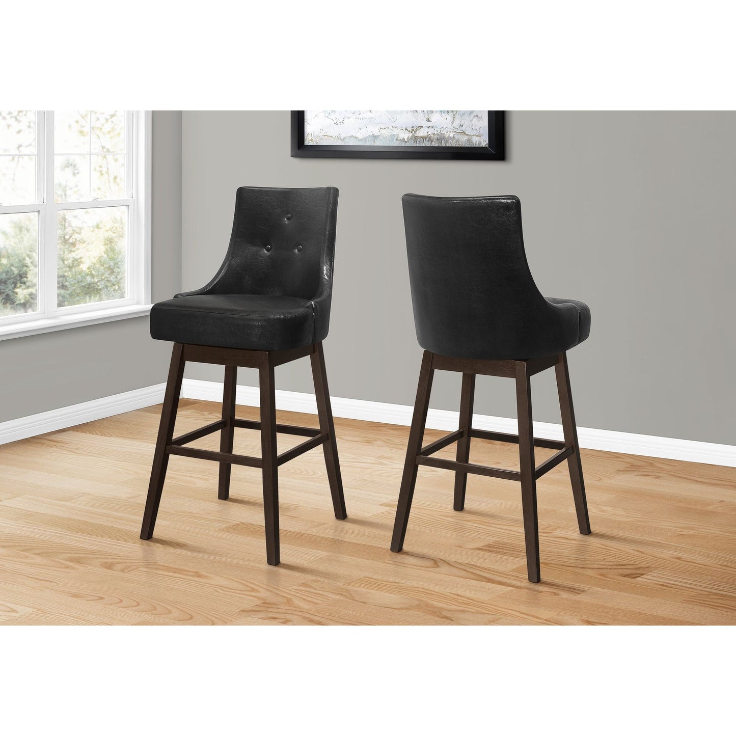 Barstool - 2PC / 46"H / Black Leather-Look / Swivel