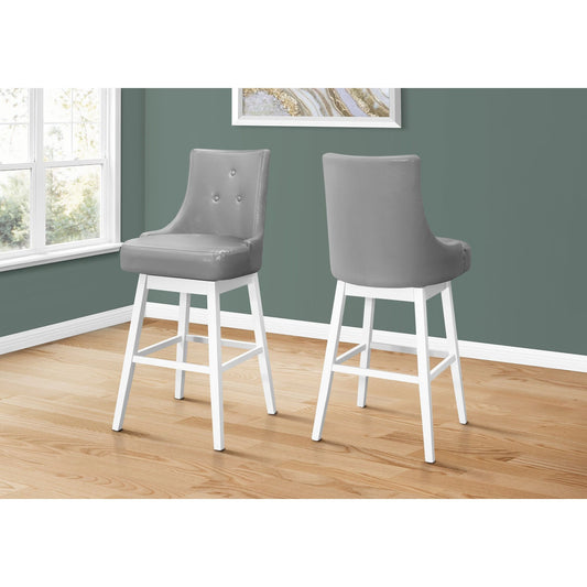 Barstool - 2PC / 46"H / Grey Leather-Look / Swivel