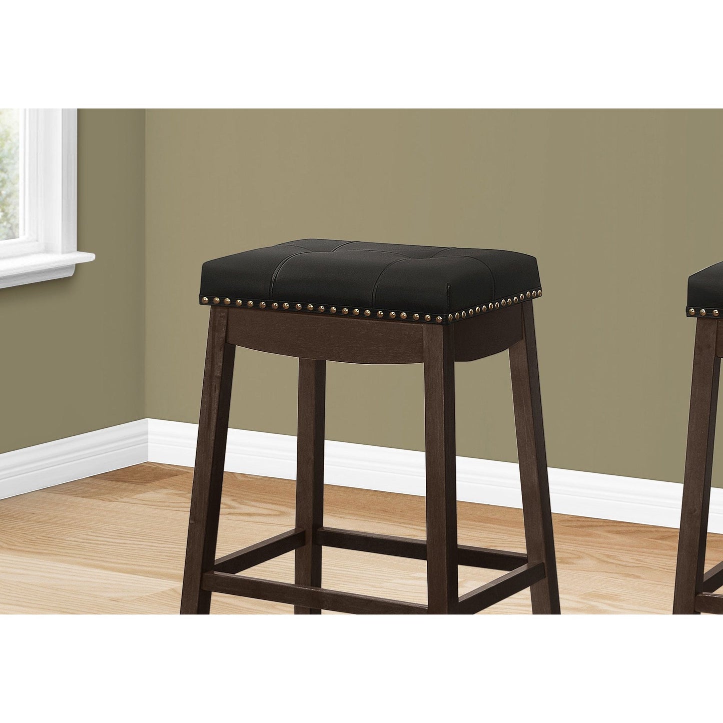 Barstool - 2PC / 29"H / Black Leather-Look / Espresso