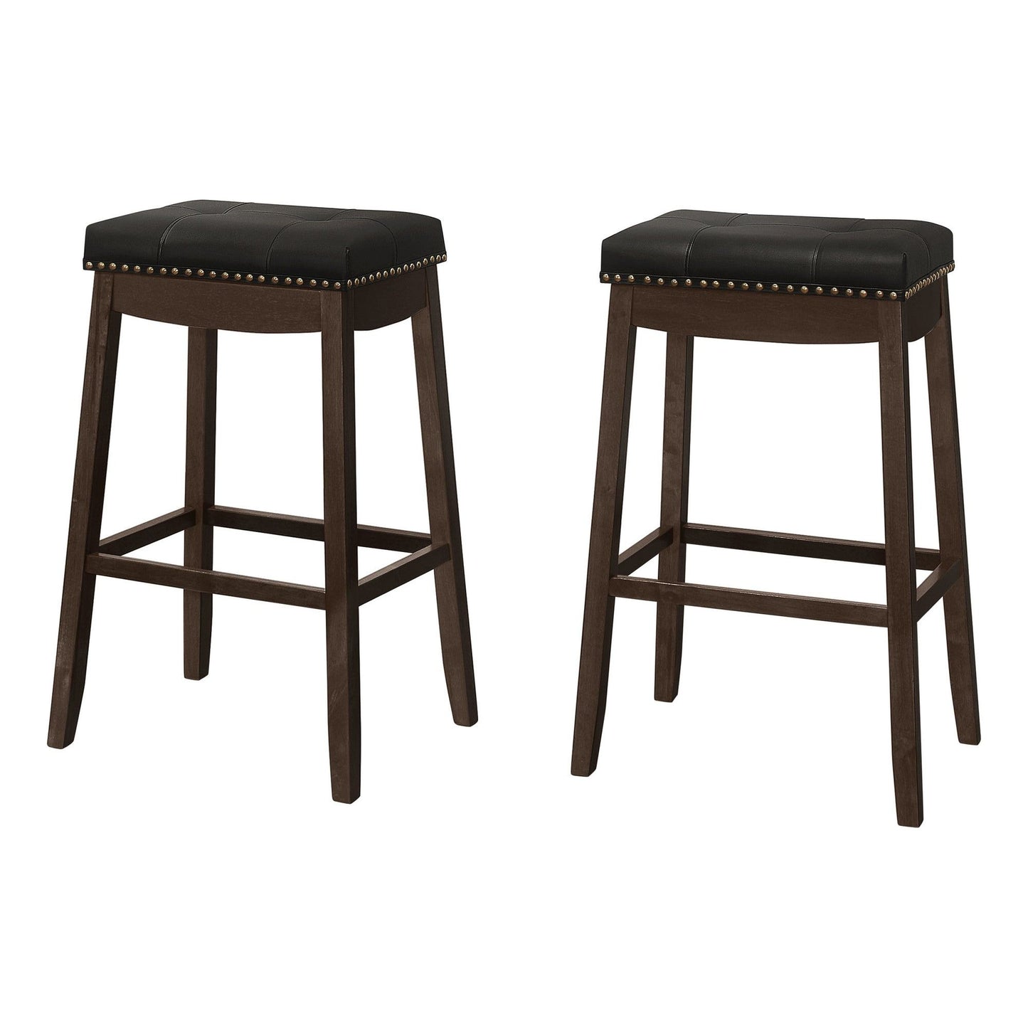 Barstool - 2PC / 29"H / Black Leather-Look / Espresso