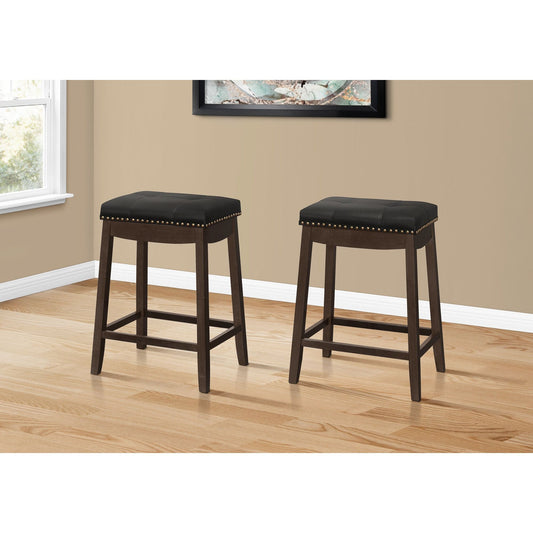 Barstool - 2PC / 24"H / Black Leather-Look / Espresso