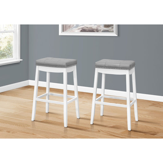 Barstool - 2PC / 29"H / Grey Leather-Look / White