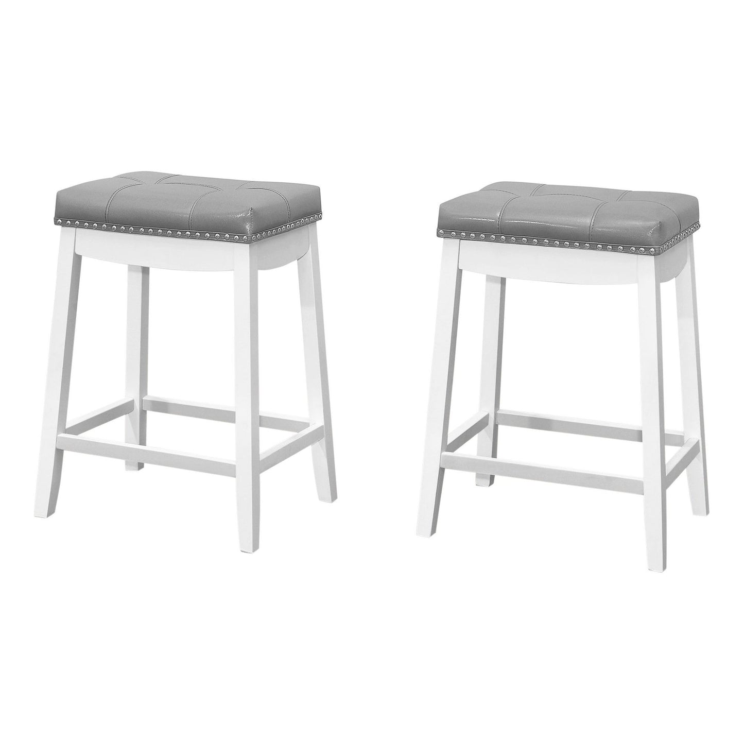 Barstool - 2PC / 24"H / Grey Leather-Look / White