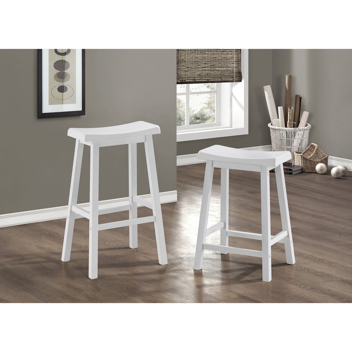 Candace & Basil Barstool - 2PC Set / 24"H / White Saddle Seat