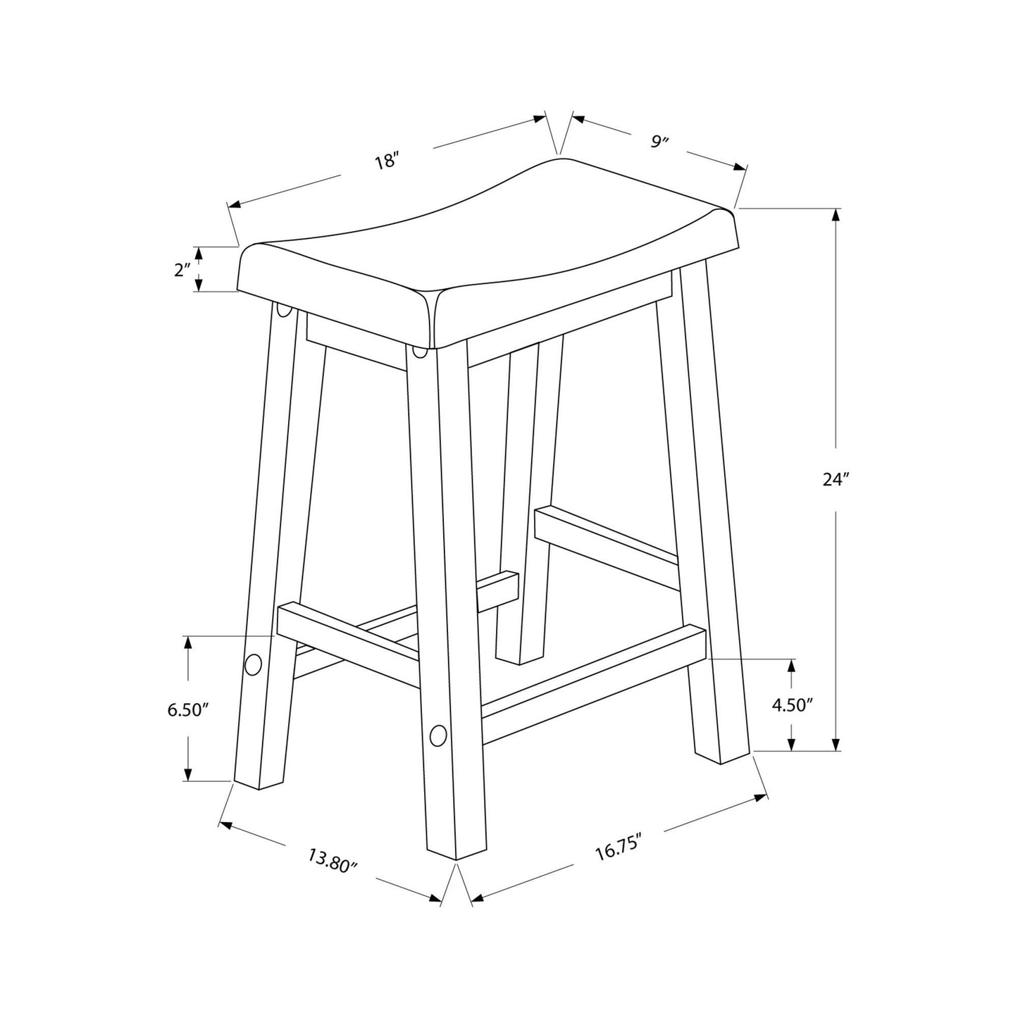 Barstool - 2PC Set / 24"H / White Saddle Seat