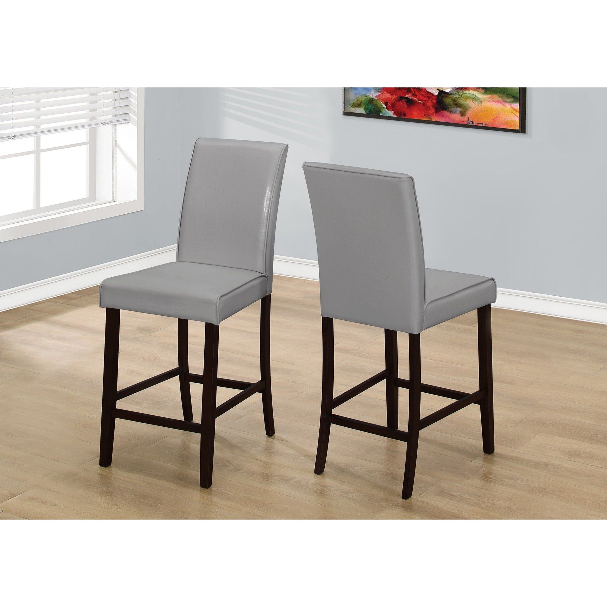 Candace & Basil Dining Chair - 2PC Set / Grey Leather-Look Counter Height