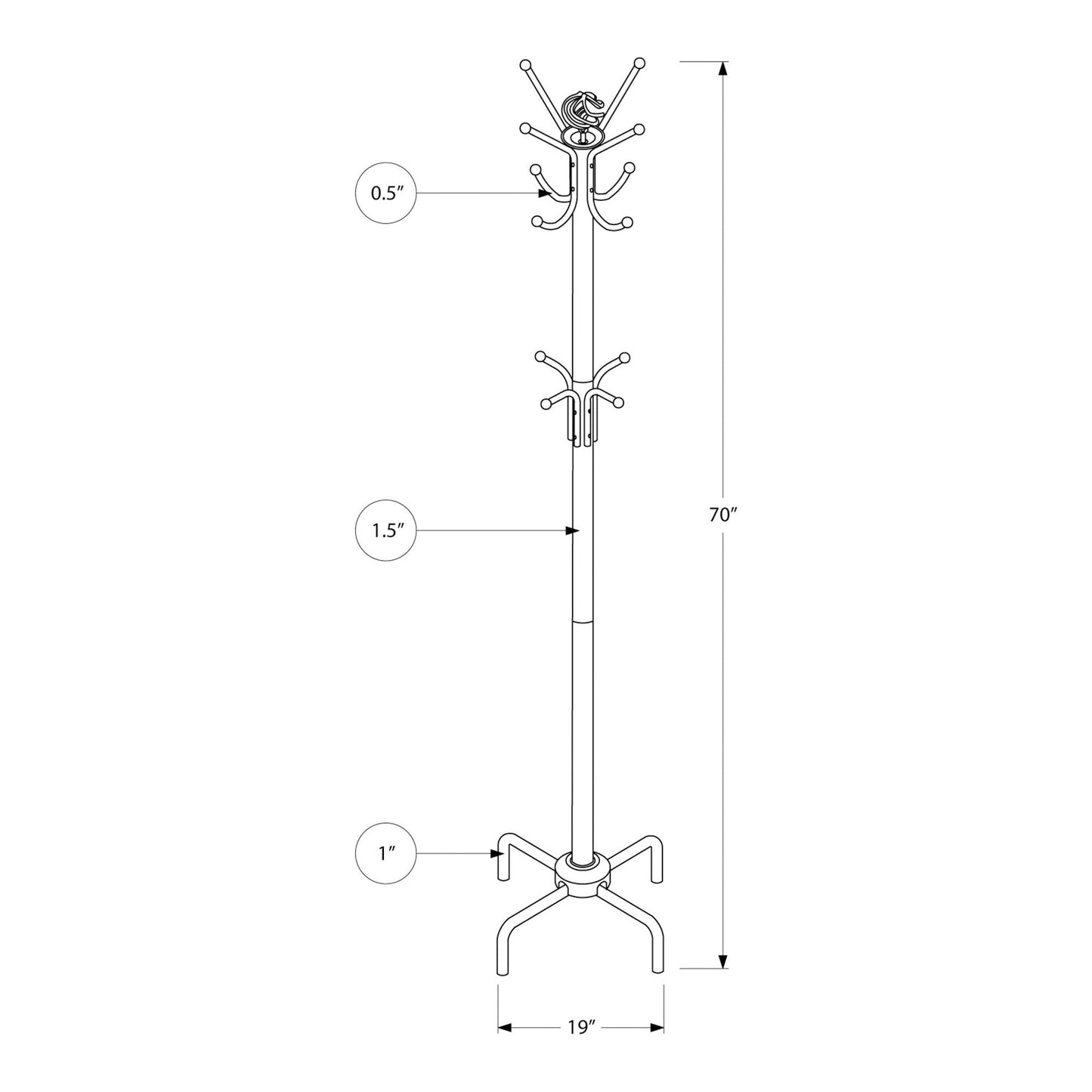 Coat Rack - 70"H / Silver Metal