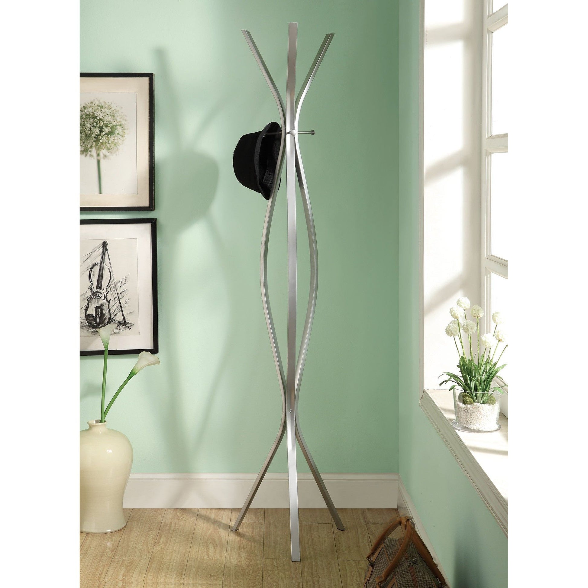 Candace & Basil Coat Rack - 72"H / Silver Metal Contemporary Style