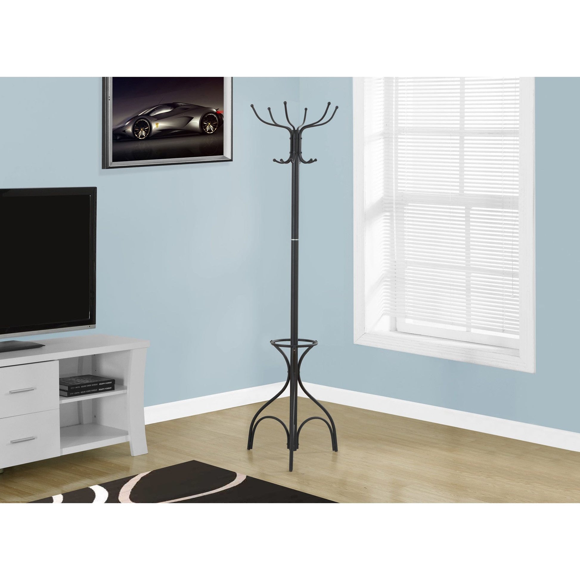 Candace & Basil Coat Rack - 70"H / Black Metal With An Umbrella Holder