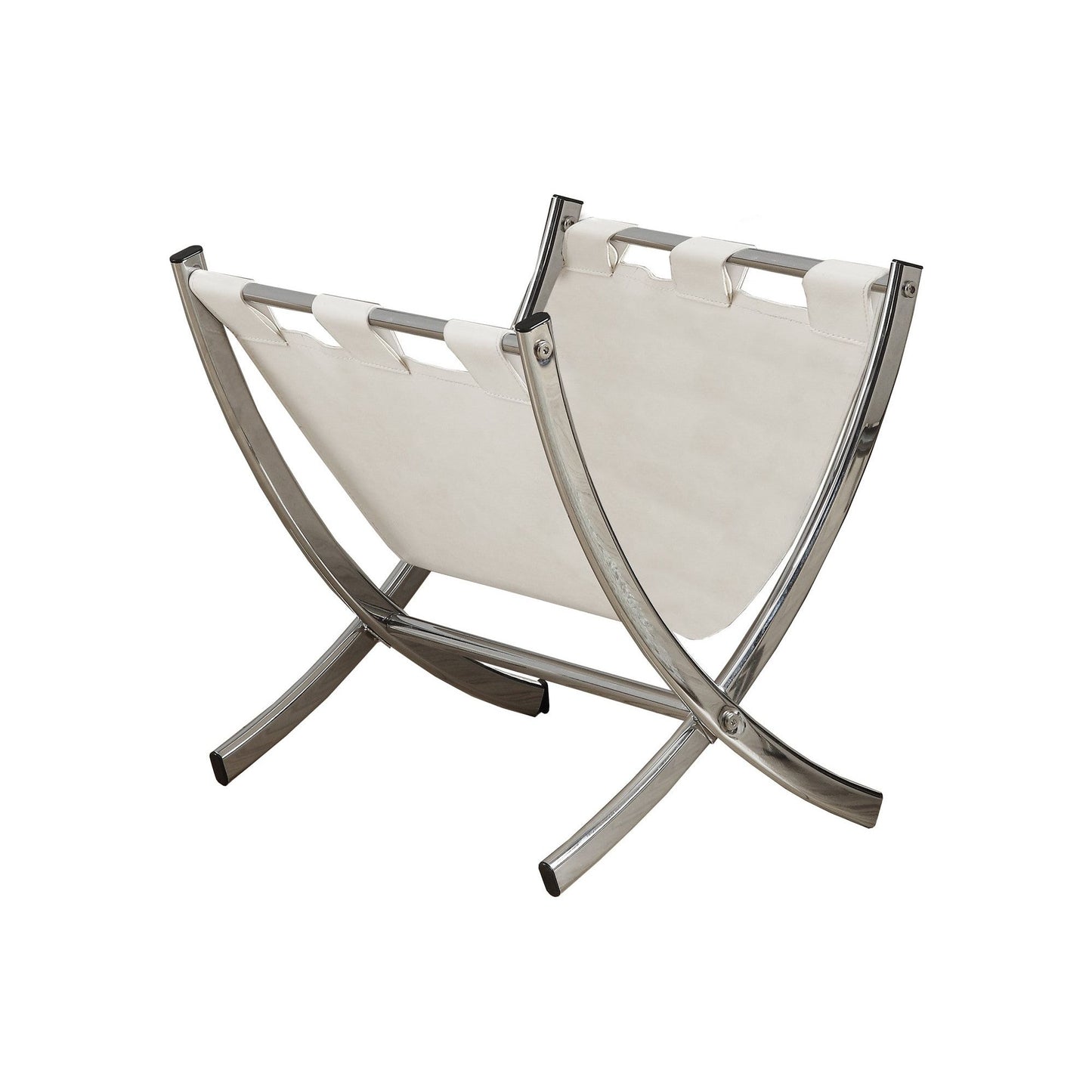 Magazine Rack - White Leather-Look / Chrome Metal