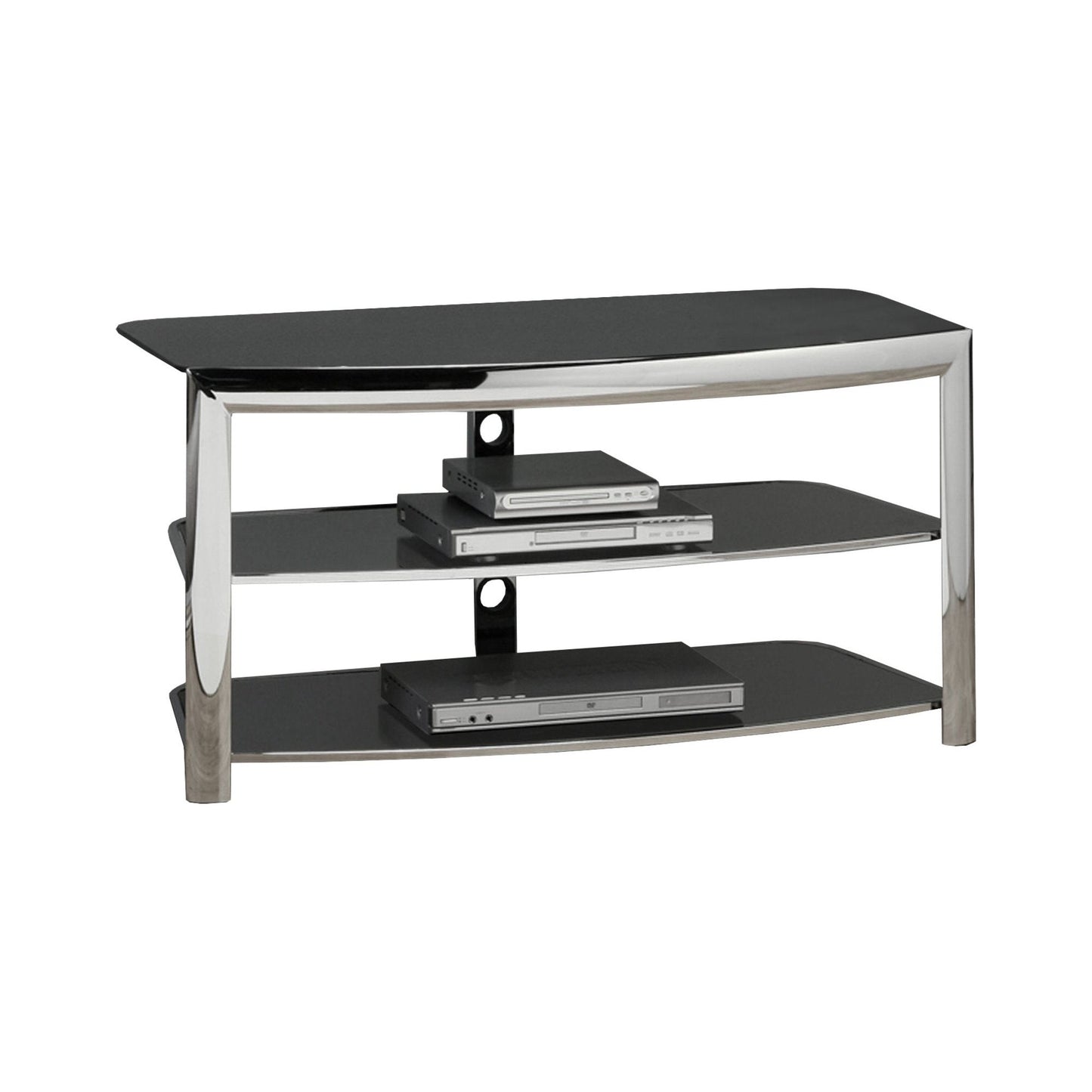 Tv Stand - Chrome Metal / Black Tempered Glass