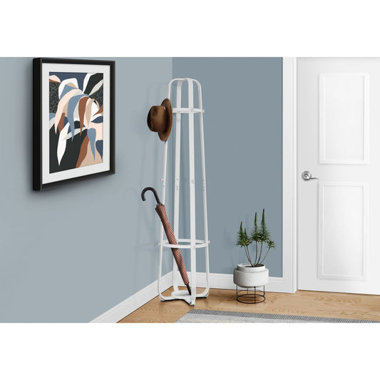 Coat Rack - 72"H / White Metal With An Umbrella Holder