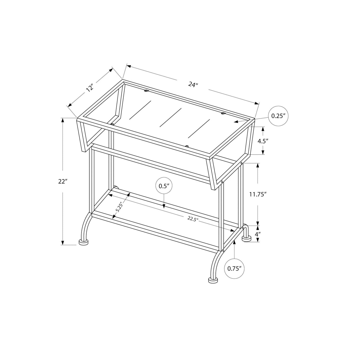 Accent Table - 22"H / White / Silver / Tempered Glass