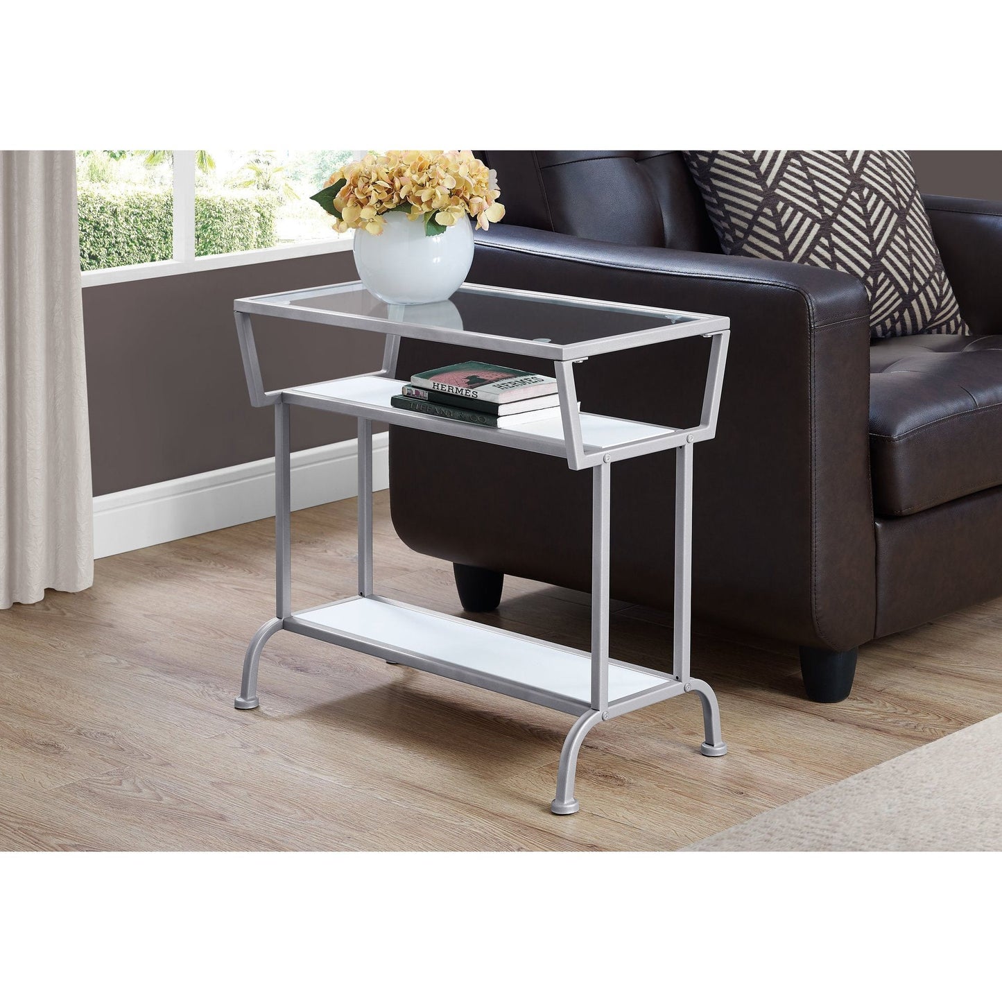 Accent Table - 22"H / White / Silver / Tempered Glass