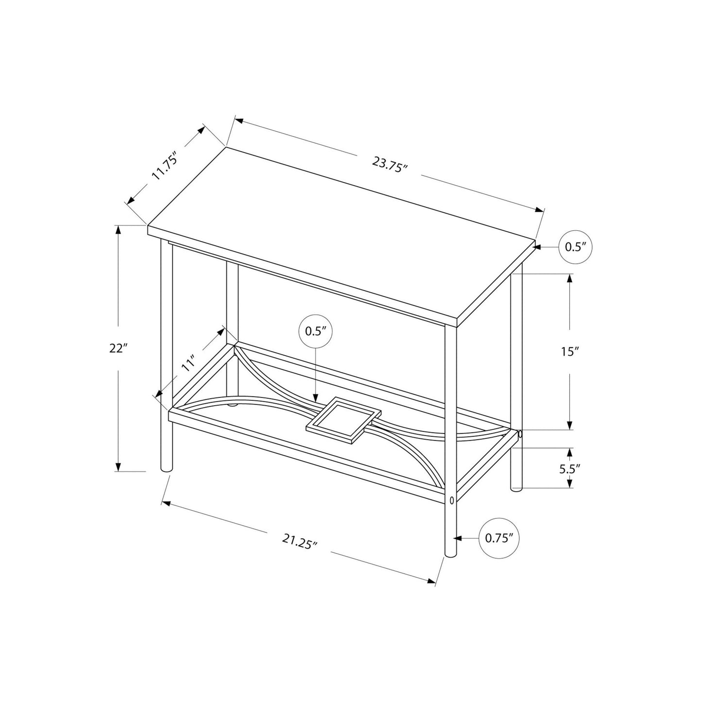 Accent Table - 22"H / Black Marble / Black Metal