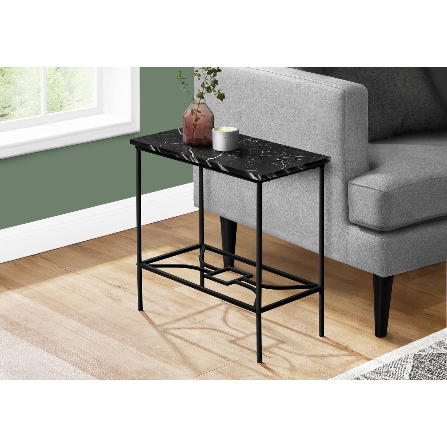 Accent Table - 22"H / Black Marble / Black Metal