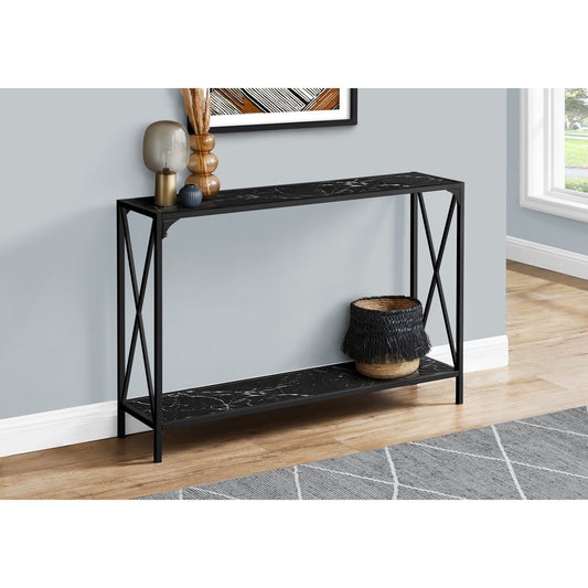 Accent Table - 48"L / Black Marble / Black Hall Console