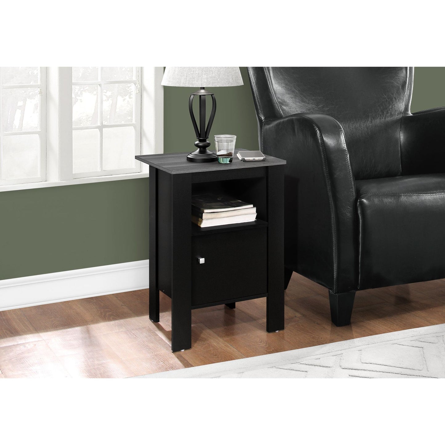 Accent Table - Black / Grey Top Night Stand With Storage